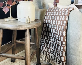Brown Floral Throw blanket, Spring Decor Couch throw, Earthy Bedroom throws, Sofa cover, Cotton throw blanket, Christmas Gift