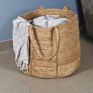 Large Jute Laundry Basket, Handwoven Jute Storage Hamper Bin, Jute Planter