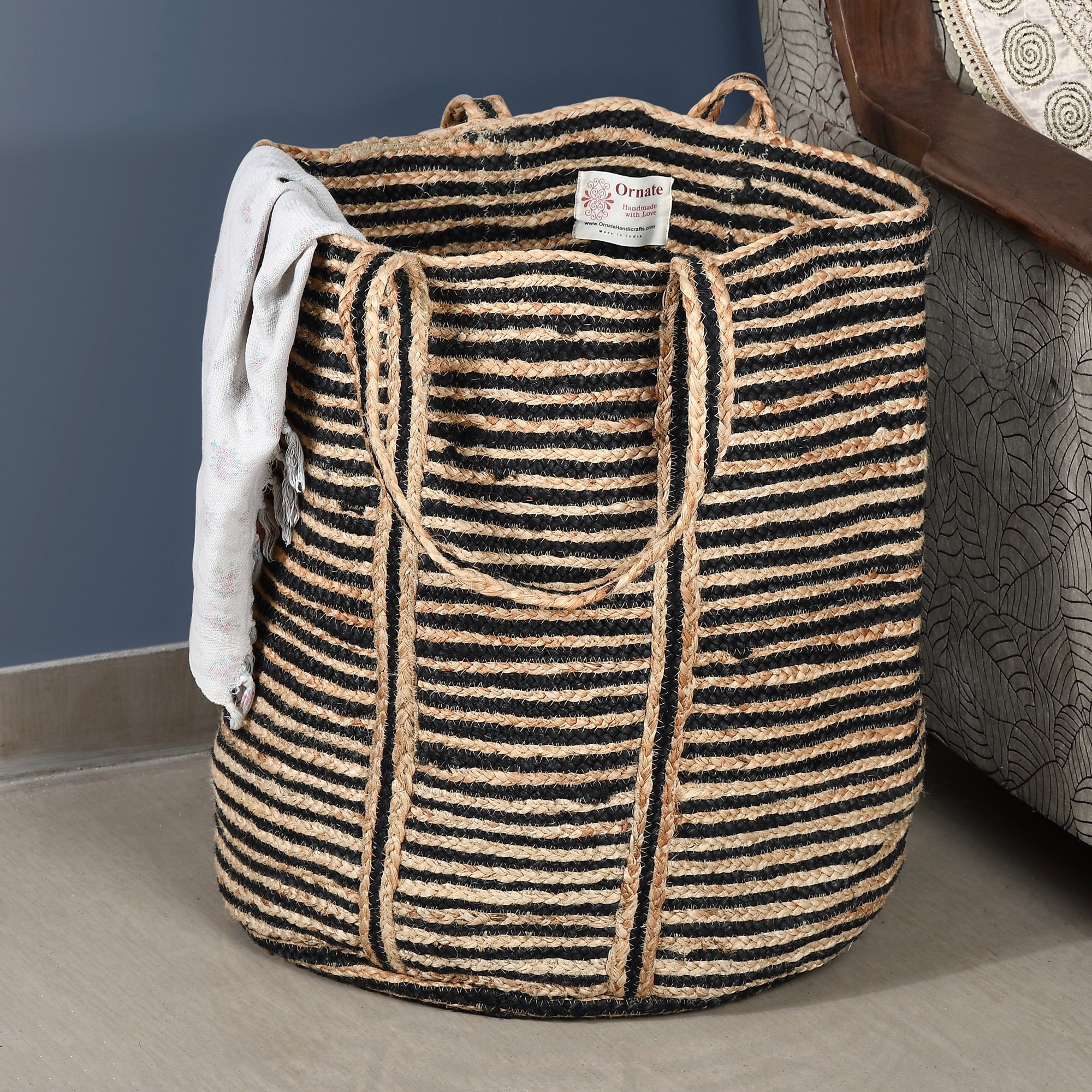 XL Laundry Basket Round Jute laundry bag Large laundry Etsy