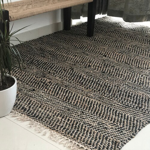 Recycle Jute Leather Rug Rugs for Living Room Scandinavian Etsy