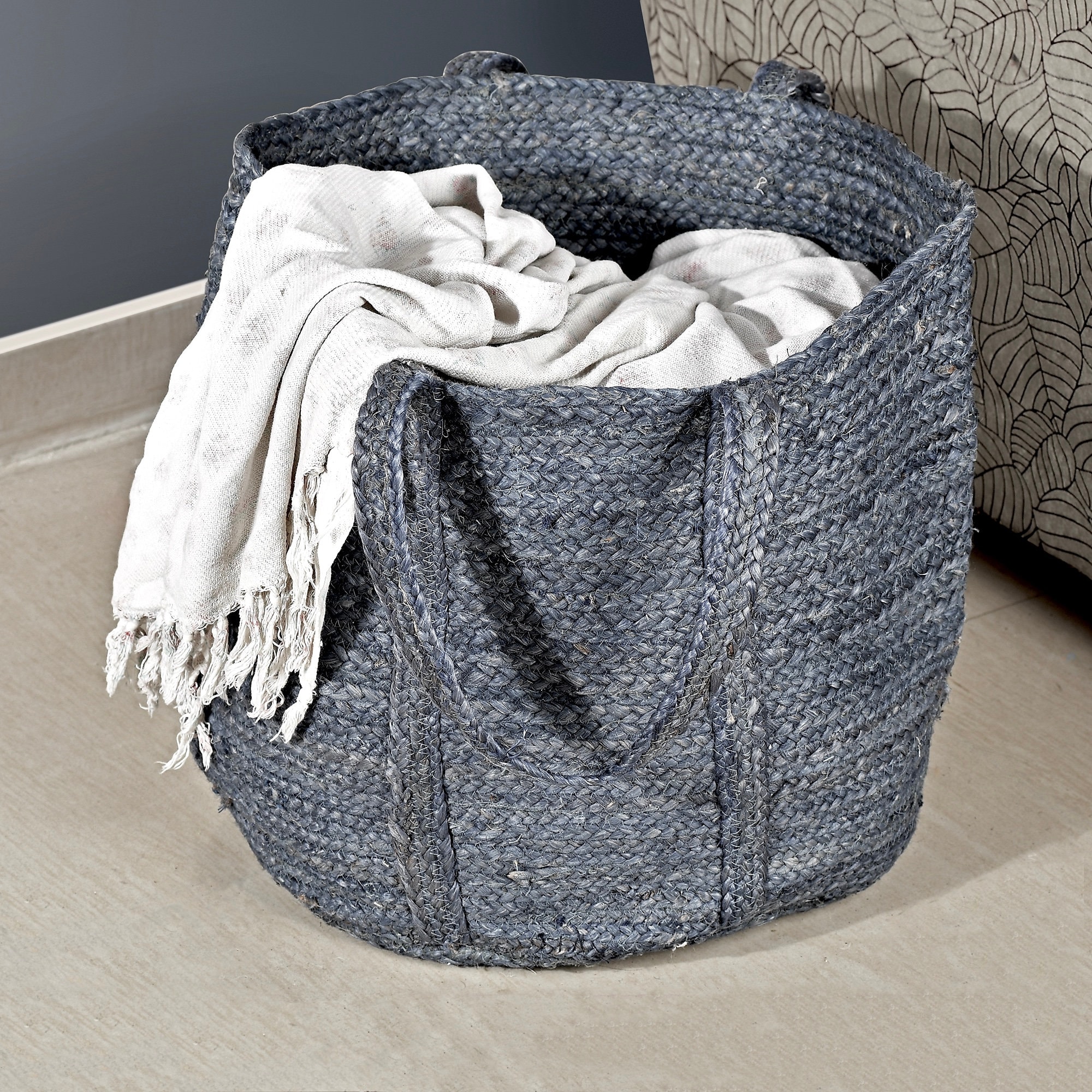 Large Navy laundry basket Jute laundry bag Large laundry Etsy