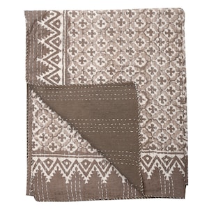Brown Kantha Quilt/Handmade Cotton Comforter/Blanket Bedding/Kantha Bedspread/Kantha Quilt/Kantha Blanket/Gift for Mom/New Home Gift