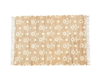 Jute gewebter Blumenteppich, Jute Wohnzimmer Teppich, Bauernhaus Jute Teppiche, Jute Teppiche, Elfenbein Jute Teppiche, Urlaub Teppiche, Weihnachtsdekor
