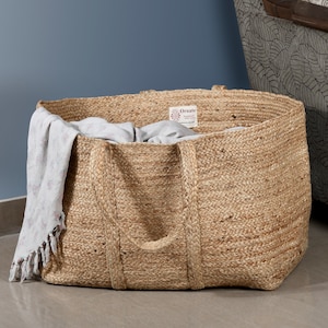 Jute Storage Basket Extra Large, Laundry Room Hamper Basket for Storage, Toys Storage Basket