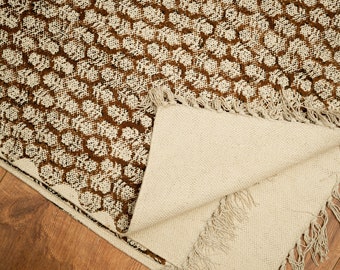 Brown Cotton Printed Rug: Handwoven Boho Farmhouse Rug (4x6)
