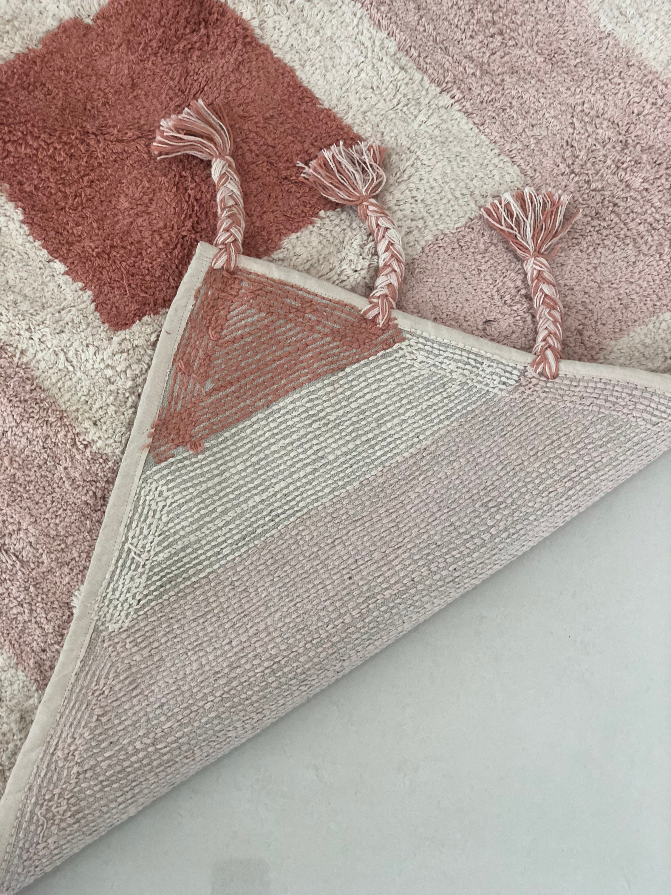 Peach pink cotton rug Geometric pattern area rug Living room Etsy