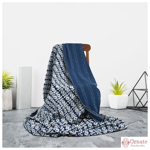 Kantha Quilt Indigo, Kantha Quilt King Queen, Kantha Bedspread, Kantha Blanket, New House Gift, Fair trade kantha quilt, Eco conscious quilt