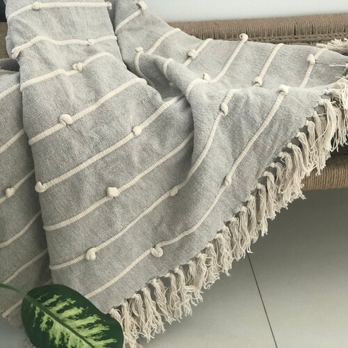 Grey Throw Blanket/couch Cover/bed Throw/woven Cotton Etsy