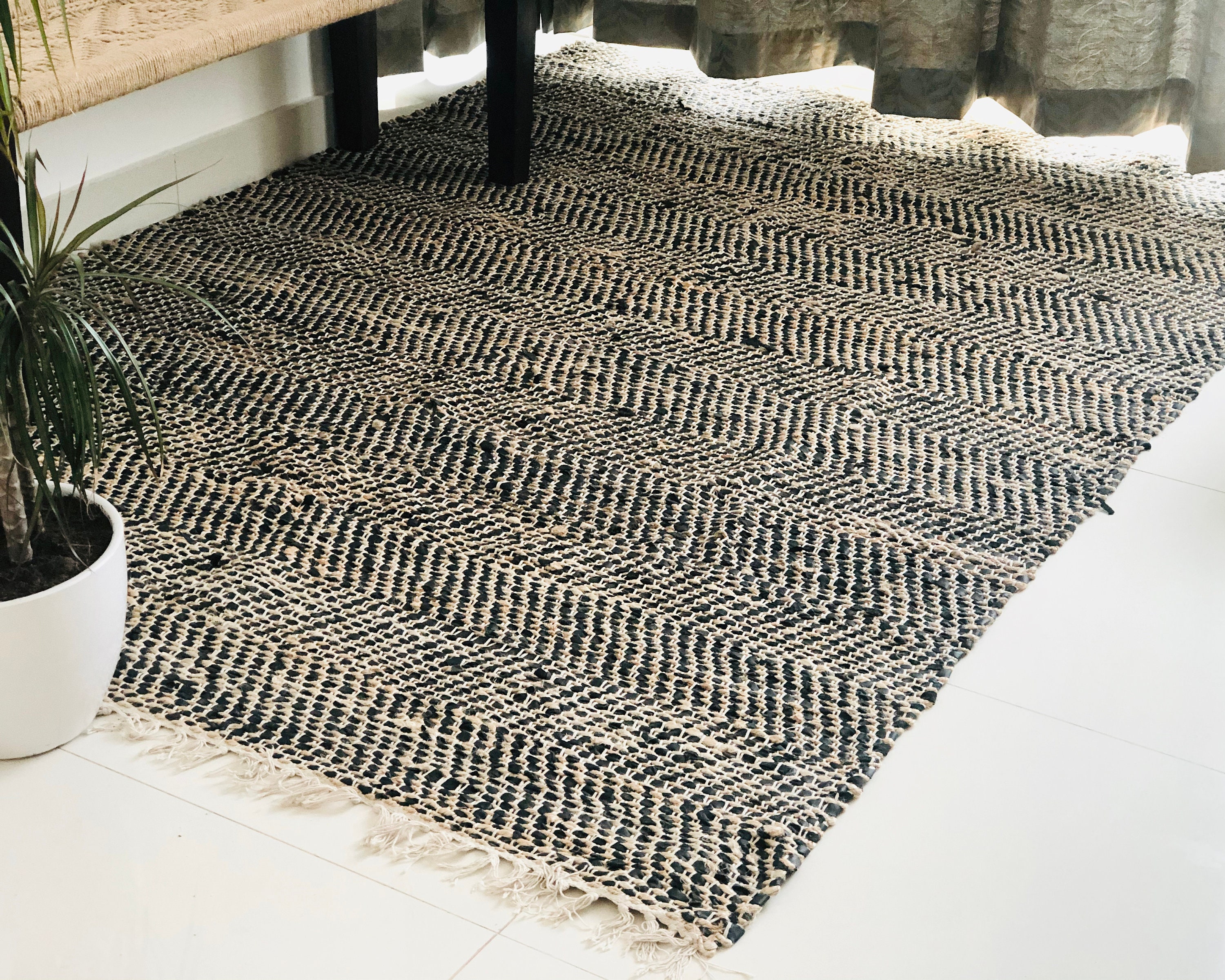 Recycle Jute Leather Rug Rugs for Living Room Scandinavian Etsy