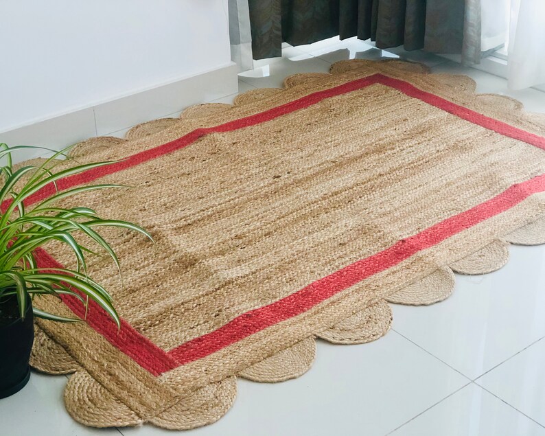 Jute rug Yellow Red Rug Jute border carpet rug Living Room Etsy