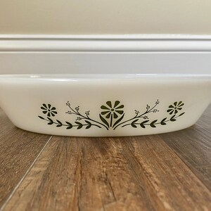 Vintage Glasbake Divided Jeanette Dish with Green Daisies