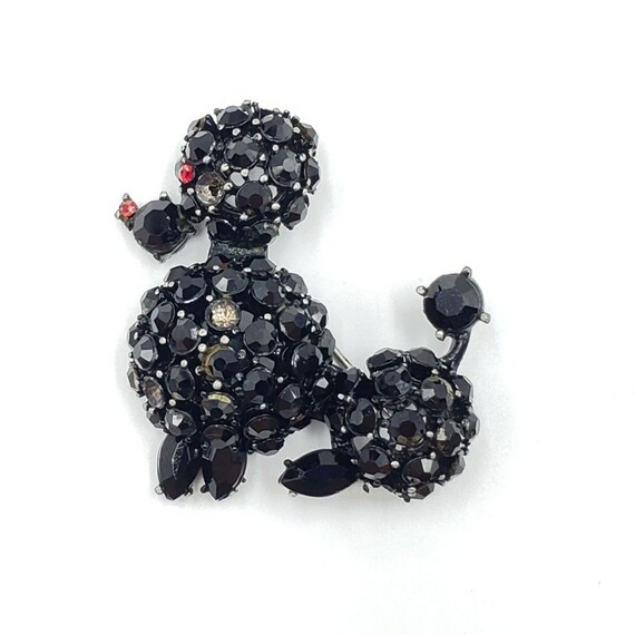 Vintage Deco Dog Brooch Black Rhinestone Pin Poodl