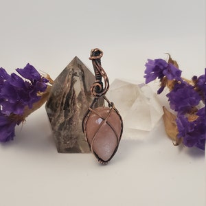 Peach moonstone pendant, ready to ship gift, wire wrap pendant, wire wrapped jewelry, wire wrapped pendant, gift under 35