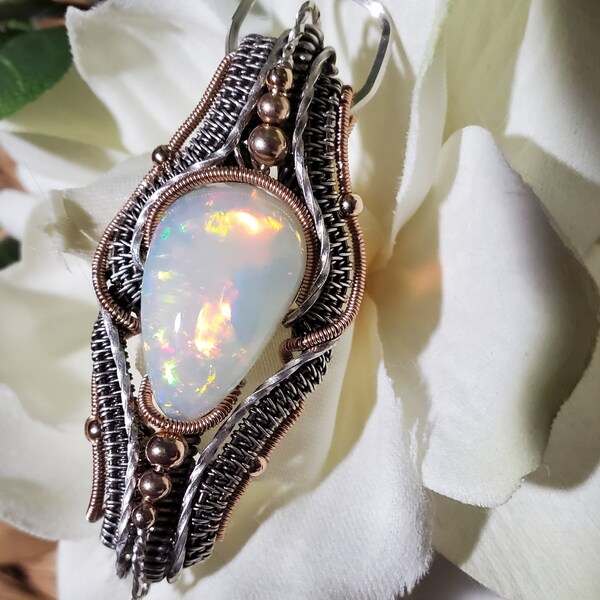 Stunning heady opal pendant, wire wrapped pendant, wire wrapped jewelry, opal pendant, October birthday pendant, gift for wife