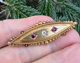 Victorian 15ct gold diamond ruby brooch, 1893