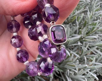 Vintage amethyst bead necklace with amethyst clasp
