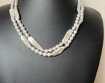 Pearl necklace, handmade, 34 inches