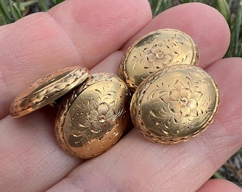 Victorian 18ct gold cufflinks floral engraving London 1900