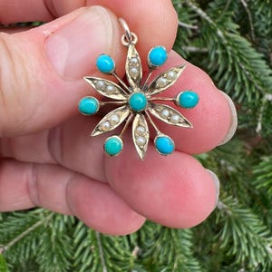 Antique turquoise star pendant 15ct gold