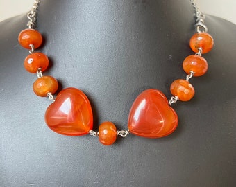 Agate heart necklace silver handmade