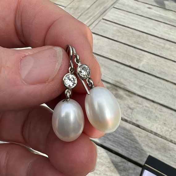 ヴィンテージ ダイヤモンド＆パール ドロップイヤリング 0.59カラット