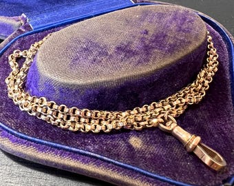Antique chunky gold chain with dog clip, 26 inches