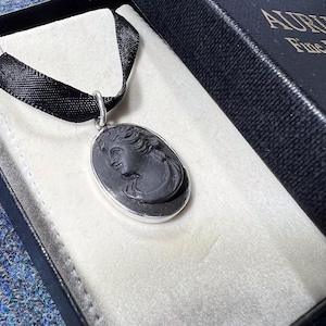Antique Lava Cameo pendant handmade setting gothic