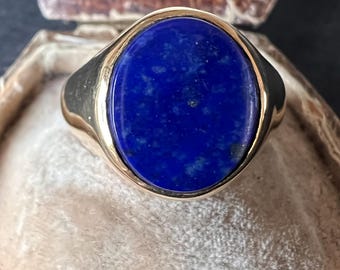 Lapis lazuli signet ring 18ct gold handmade US size 61/2 UK size M