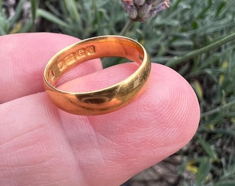 1970 22ct Gold Band Ring Stacker Spacer Vintage Size Uk J1/2 USA 5