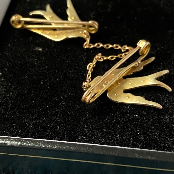 Victorian gold brooch, swallows, pearls, rose diamond… - Gem