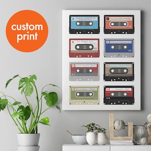 Personalized cassette playlist print or canvas // mix tapes retro cassette // music lovers custom songs // framed gift for him/her birthday