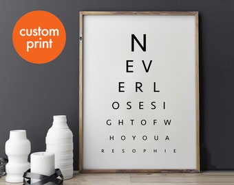 Personalized Eye Test Chart Print, Scandinavian Home Decor