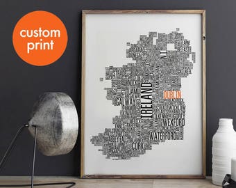 Personalized Ireland Map Art Print: Custom Colors, New Home Gift