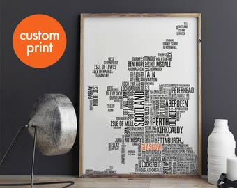 Personalized Scotland Map Print, Custom Colors, New Home Gift