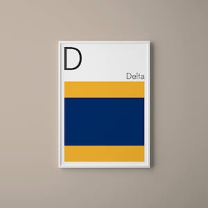 Letra D // Banderas de Señal Marítima Internacional // Letra de bandera de la Armada // D para Delta // Arte náutico // Arte tipográfico // Alfabeto fonético