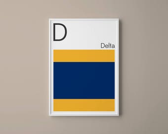 Letter D Nautical Art Print, Maritime Signal Flag, Navy Decor