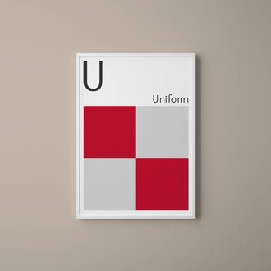 Letra U // Banderas de Señal Marítima Internacional // Letra de bandera de la Armada // U para uniforme // Arte náutico // Arte tipográfico // Alfabeto fonético