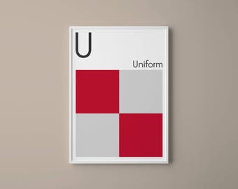 Letter U Nautical Art Print, Maritime Signal Flag, Navy Decor