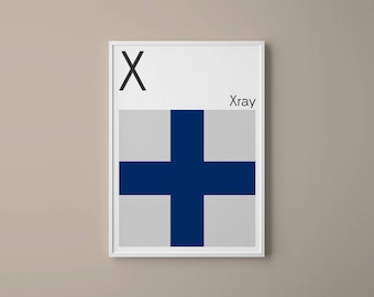 Letter X Maritime Flag Art Print, Nautical Alphabet Decor
