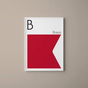 Letra B // Banderas de Señal Marítima Internacional // Letra de bandera de la Armada // B para Bravo // Arte Náutico // Arte tipográfico // Alfabeto fonético
