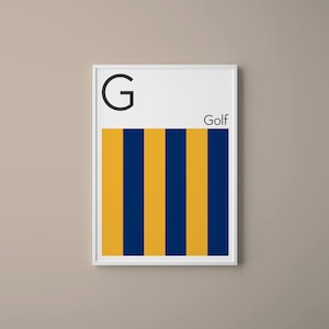 Letra G // Banderas de Señal Marítima Internacional // Letra de bandera de la Armada // G para Golf // Arte Náutico // Arte tipográfico // Arte del alfabeto fonético