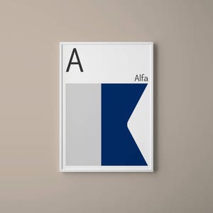 Letra A // Banderas de Señal Marítima Internacional // Letra de Bandera de la Armada // A para Alfa // Arte Náutico // Arte Tipográfico / Fonética // Arte enmarcado