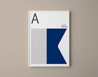 Letter A Nautical Art Print | Maritime Signal Flag, Navy Decor