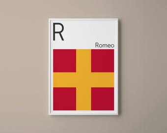 Letter R Maritime Signal Flag Print, Nautical Navy Art