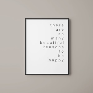 Monochrome printable art // there are so many beautiful reasons to be happy // typography print // contemporary art // black and white