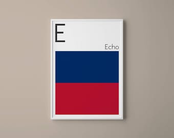 Letter E Nautical Art Print | Maritime Signal Flag, Navy Decor