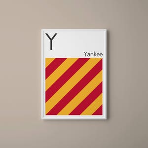 Letra Y // Banderas de Señal Marítima Internacional // Letra de bandera de la Armada // Y para Yankee // Arte Náutico // Arte tipográfico // Alfabeto fonético