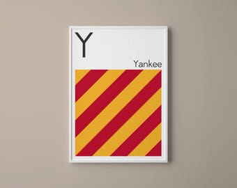 Letter Y Maritime Signal Flag Print - Nautical Typography Art