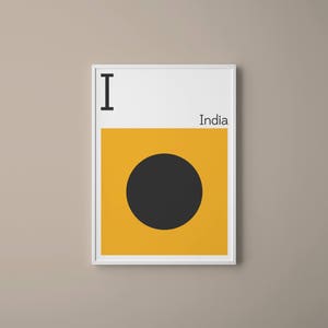 Letra I // Banderas de Señal Marítima Internacional // Letra de bandera de la Armada // i para la India // Arte náutico // Arte tipográfico // Alfabeto fonético