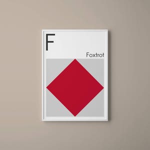 Letra F // Banderas de Señal Marítima Internacional // Letra de la Bandera de la Armada // F para Foxtrot // Arte Náutico // Arte tipográfico // Alfabeto fonético